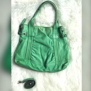 B. makowsky green leather tote bag